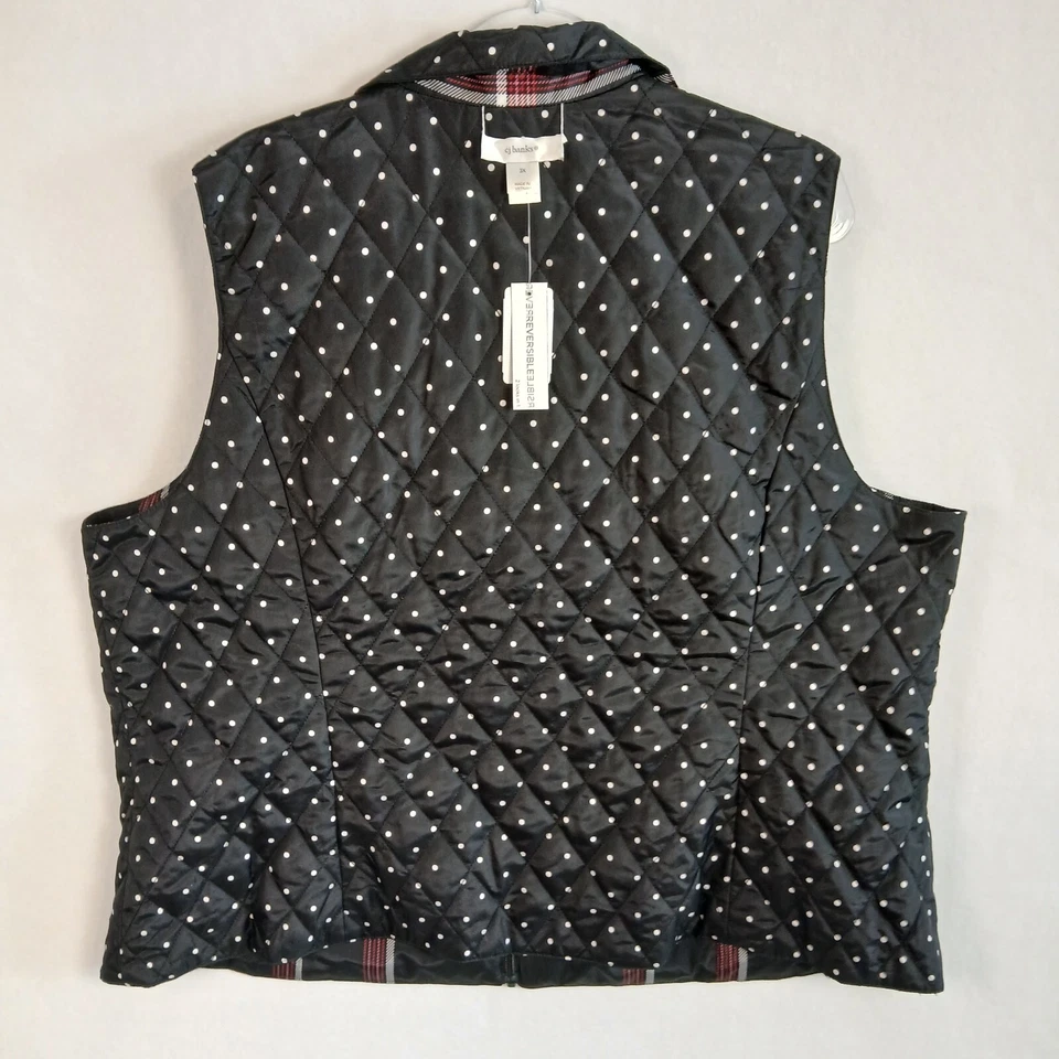 CJ Banks Women's Reversible Vest Size 3X Red Black Plaid/ Black Polka Dot NWT - Image 4 of 4
