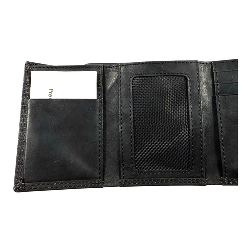Lodis Black Leather Trifold Mens Wallet White Stitching RIFD New with Bag & Box - Picture 6 of 18