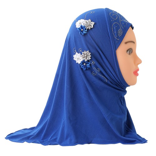 2-6Y New Muslim Kids Girl Cap Islamic Rhinestone Hijab Flower Scarf Arab Bonnet - Picture 56 of 61