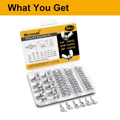 t50 PCS Wing Nuts Assorted kit 1/4-20 5/16-18 3/8-16 SAE