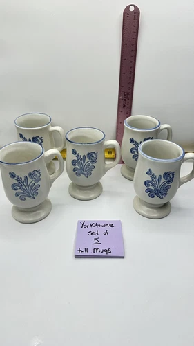 VINTAGE Pfaltzgraff Yorktowne Stoneware 5" Tall Footed Trim Pedestal Mug Set 5