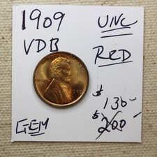 1909 VDB Lincoln Wheat Cent Red UNC Gem 1st Year Issue