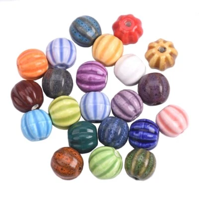 MARKENLOS 5 Stck Kürbis Form 12mm~13mm Handgemacht Glasiert Keramik Porzellan Lose Perlen