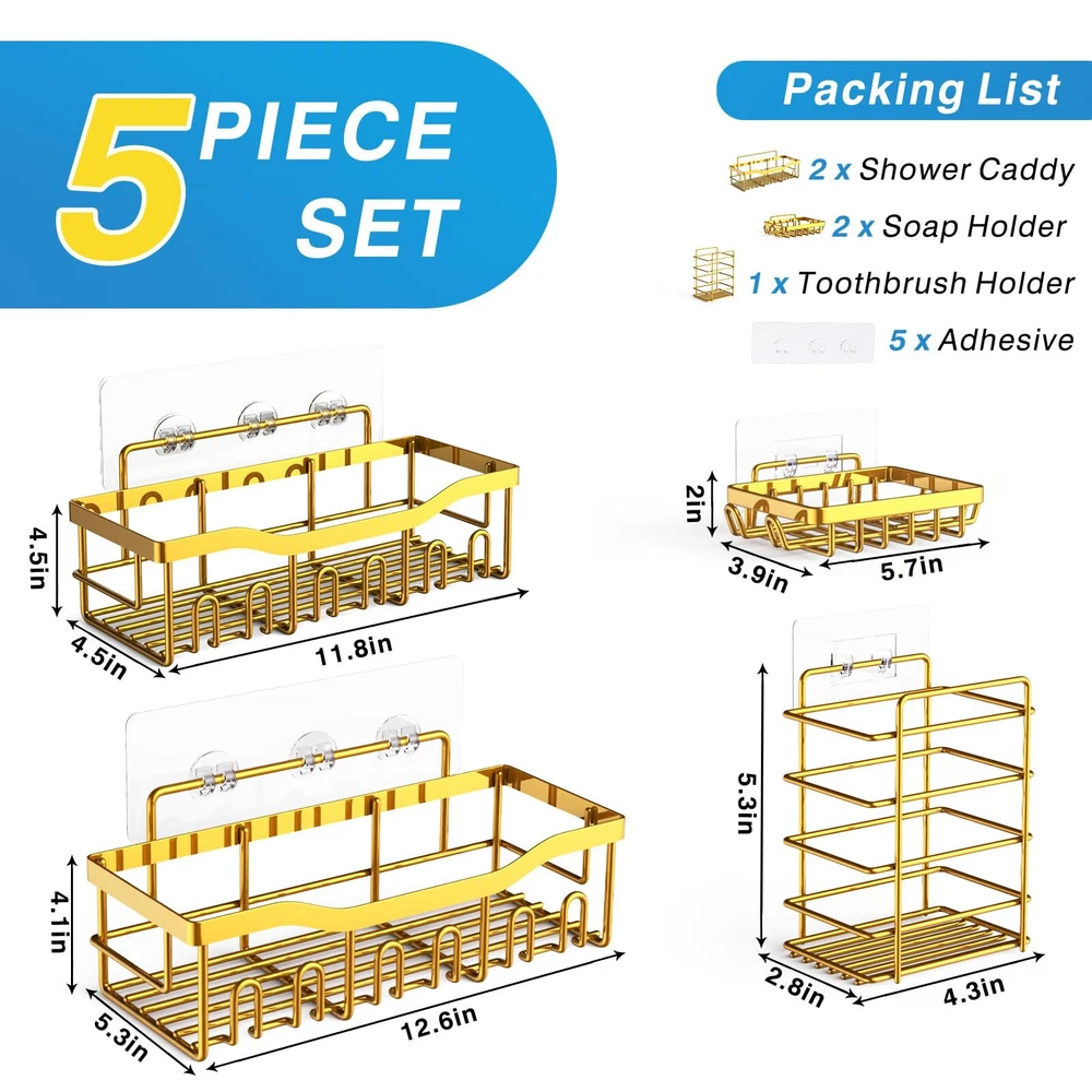 5-Pack Adhesive Shower Caddy for Bathroom Storage and Home Organization