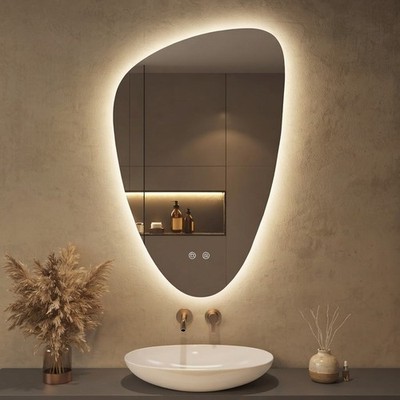 Eleganter asymmetrischer LED Spiegel 50x78cm - modernes Design & einfache Montage