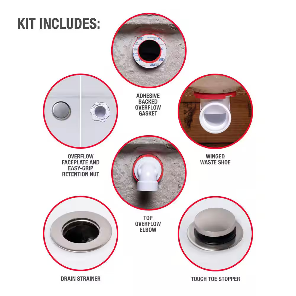 Oatey Touch Toe Sch. 40 PVC Bath Waste Half Drain Kit in Brushed Nickel