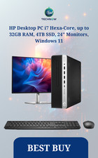 HP Desktop PC i7 Hexa-Core, up to 64GB RAM, 4TB SSD, 24" Monitors, Windows 11