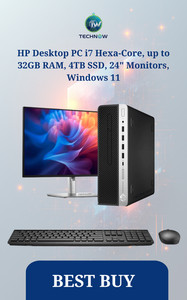HP Desktop PC i7 Hexa-Core, up to 64GB RAM, 4TB SSD, 24" Monitors, Windows 11