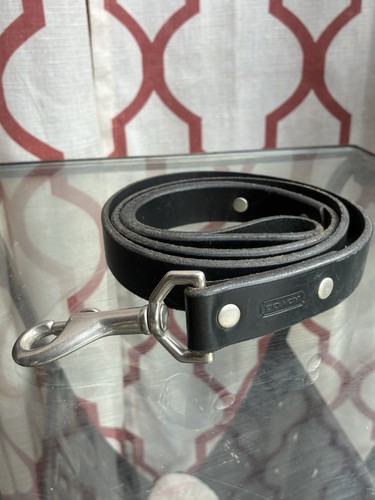 Coach Black Leather Dog Leash Silver Hardware Traditional 4562 Pet Gear Classic