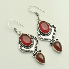 Orecchini pendenti goccia corniola rubino simulato gioielli regalo 2" AE-51184