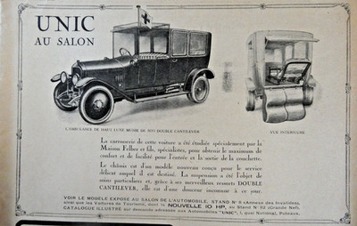 PRESSEWERBUNG 1921 AUTOS UNIC GEORGES RICHARD FÜR HÄNDLER