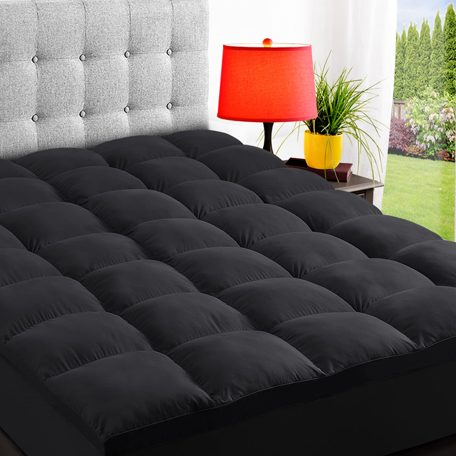 ELEMUSE Twin Black Mattress Topper for Back Pain, Extra Thick Mattress pad Co...