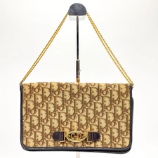 Christian Dior Trotter Shoulder Bag Purse Chain Canvas Brown Auth