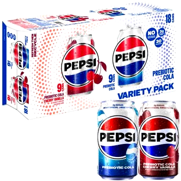 Pepsi Prebiotic Cola & Cherry Vanilla Soda Variety Pack – 18 x 12