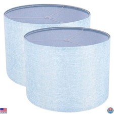 Set of 2 Drum Lamp Shades - 13" x 10" - Vibrant Blue Fabric - Easy Assembly