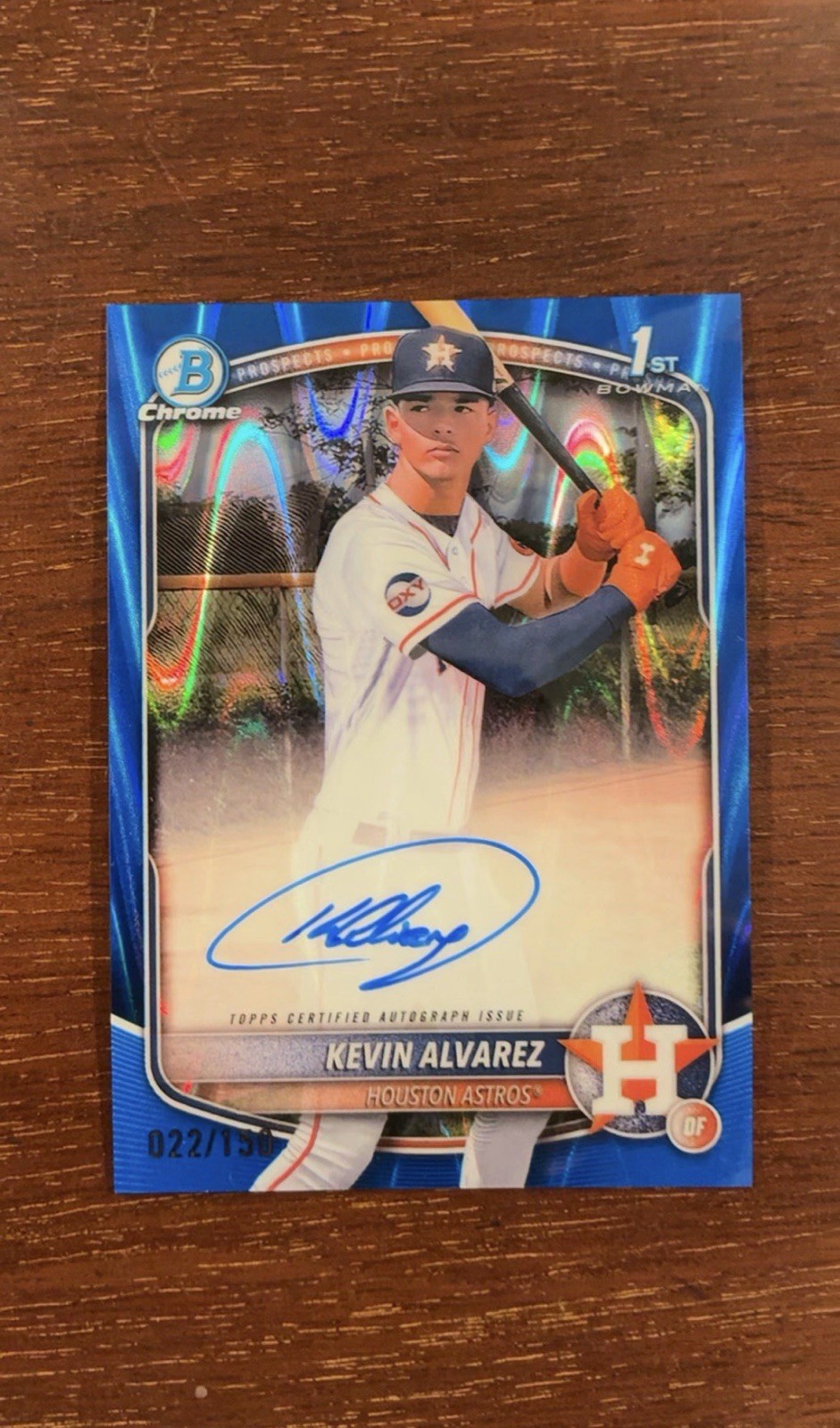 2025 Bowman Chrome Kevin Alvarez Blue RayWave Refractor Auto /150 #CPA-KA Astros