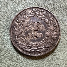 Roughly the Size of a Dime 1940 B Switzerland Swiss 1/2 Franc World Silver Coin