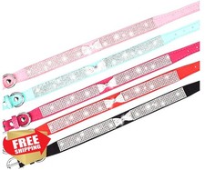 Haoyueer Suede Leather Dog Collar Pink Crystal Jeweled Rhinestone L-4