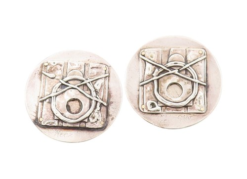 925 Sterling Silver Vintage Earrings Designer Brutalist Carved EG13509