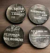 Williams Sonoma Set of 4  Black Slate Appetizer Plate French Wines 7" NWOT