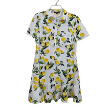 NWT Rachel Zoe Lemon Print Shirt Dress Novelty Preppy Size Medium