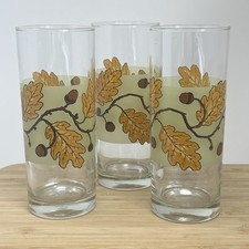 Vintage Drinking Glasses Tumblers Ocean Thailand Oak Leaves & Acorns 6.75” 3