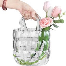 Unique Purse Vase Flowers,11'' Handmade Thicken Bubbled Glass Bag Vases Round