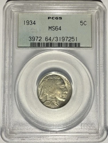 1934 Buffalo Nickel 5C PCGS MS64 🩵🩵BABY BLUE TONING - GREAT EYE APPEAL🩵🩵