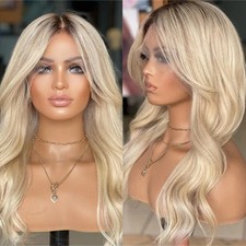 Ombre Creamy Blonde Highlights Balayage 100 Human Hair Lace Front Wigs 13x4