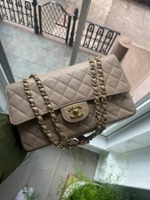 Authentic Chanel Caviar Quilted Medium Double Flap Beige Leather Shoulder Bag