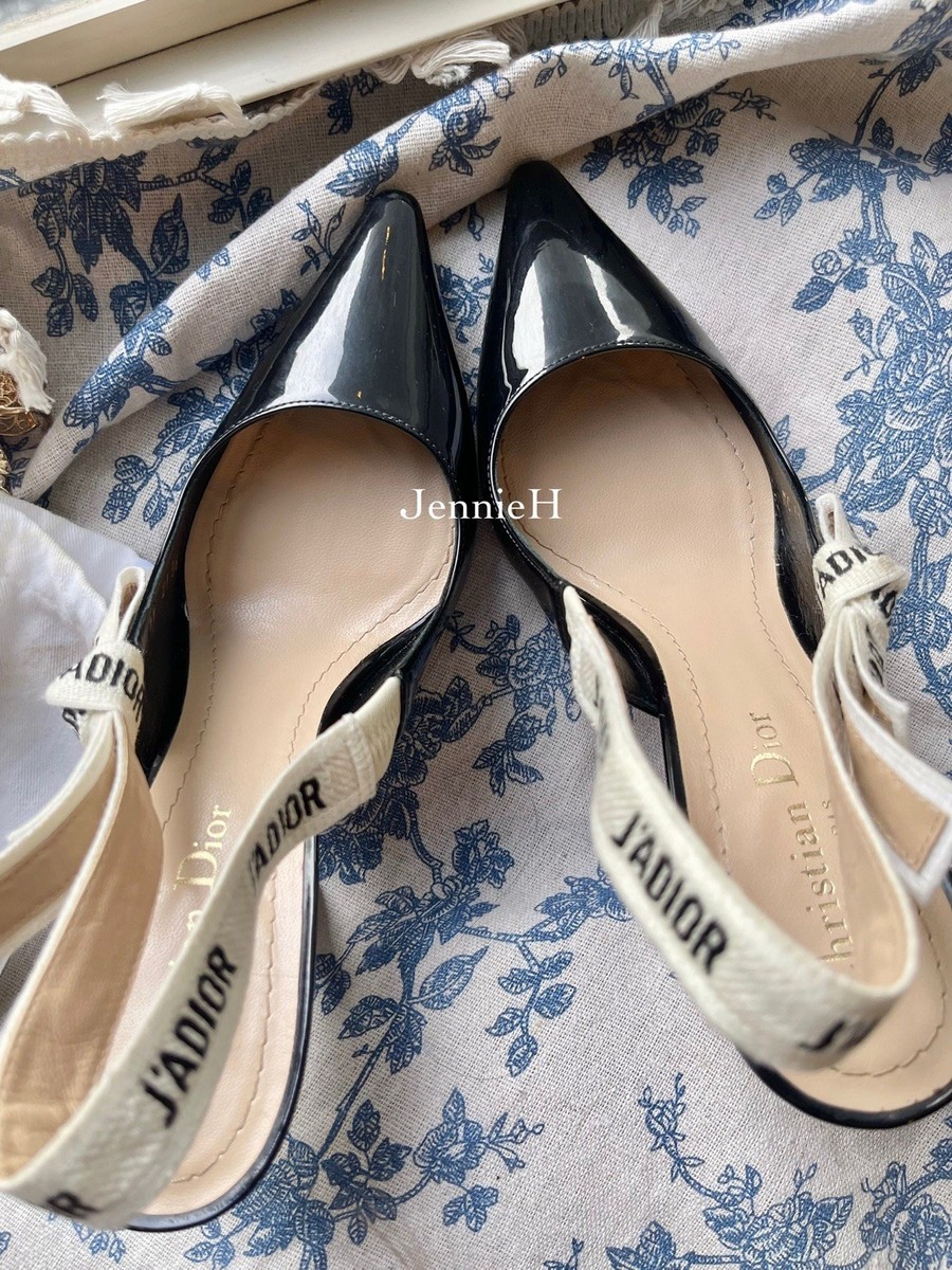 Flawless Authentic Dior Black Patent Slingback Pumps - Size 36