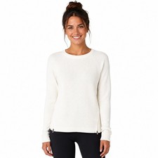 Athleta Women s Medium White Waffle Knit Crew Neck Sweater Pullover