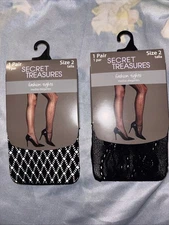 2 Pairs NEW Secret Treasures Women's Fashion Tights Black Size 2 .. See Pictures