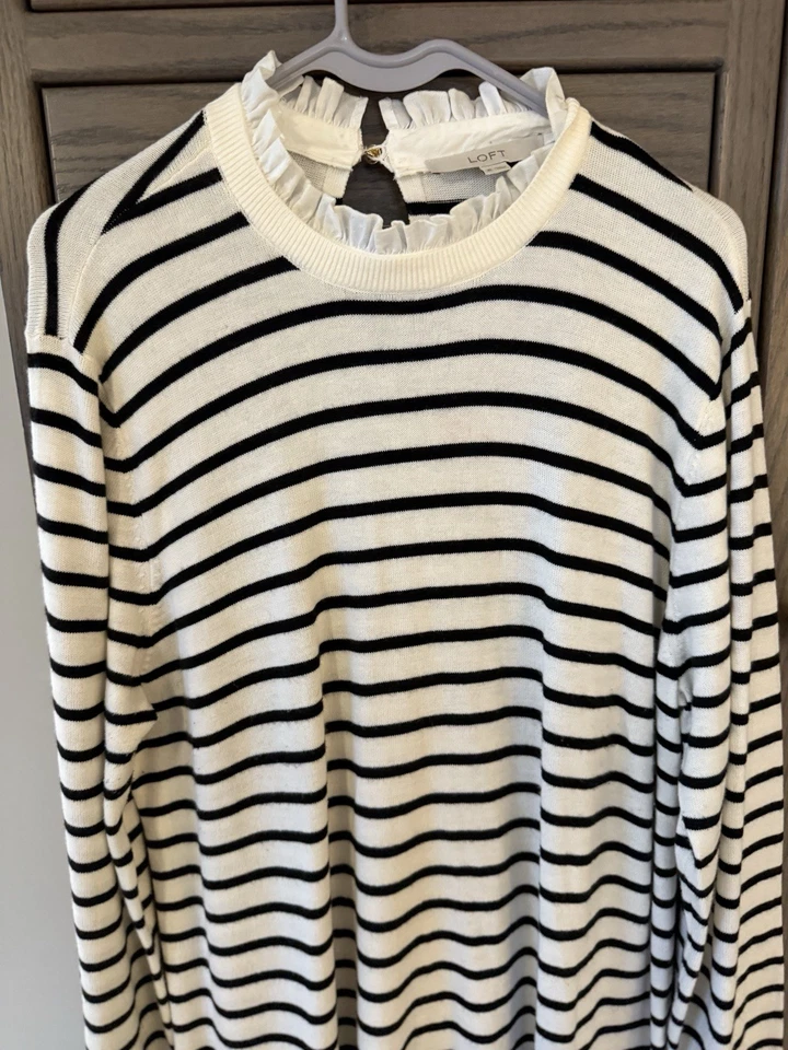 Vestido de punto a rayas blanco y negro manga larga marca Loft para mujer XL Foto 3 de 4