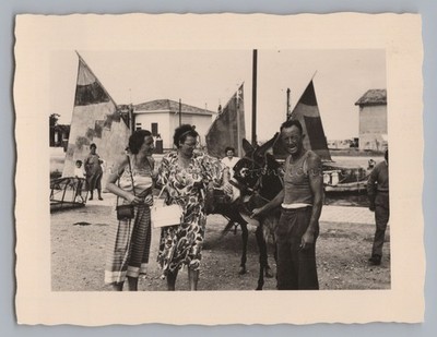 Cattolica Gabicce Mare Italy 1952 - Fishing Boats Man with Donkey - Old Photo