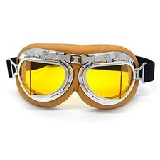 Retro Motorcycle Goggles for Men Women Anti Fog Wind Dust Sand Silver Yellow