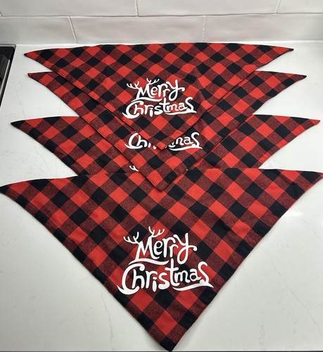 Merry Christmas Antler Red/Black Buffalo Gingham Pet Bandana, 4 Pack