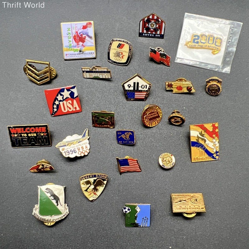 Vintage Olympics Military Airline Patriotic Lapel Pins Lot 25 Atlanta 9/11
