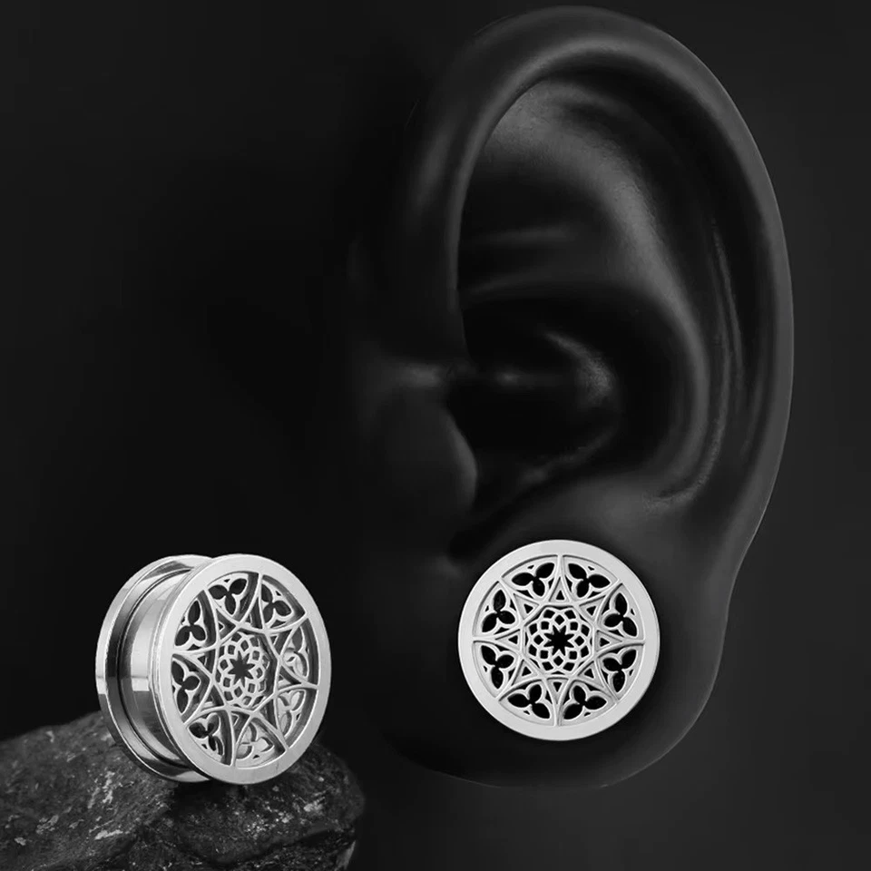 Orecchio Plug Tunnel Argento Motivo Ohrtunnel Ohrplug Flesh Tunnel Plug - Immagine 3 di 4
