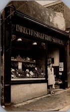 GROCERY STORE, Direct FISH and FRUIT Supply Storefront Real Photo Postcard