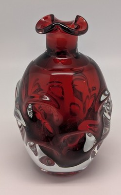 Aseda Sweden Ruby Red Art Glass Sommerso Decanter 7'' Bo Borgstrum - NO STOPPER