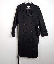 M&S Stormwear Double Breasted Belt Trench Coat Black Size 16 Petite New