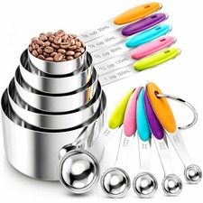 Measuring Cups and Spoons Set of 10 Piece, Stainless Steel Nesting Measuring ...