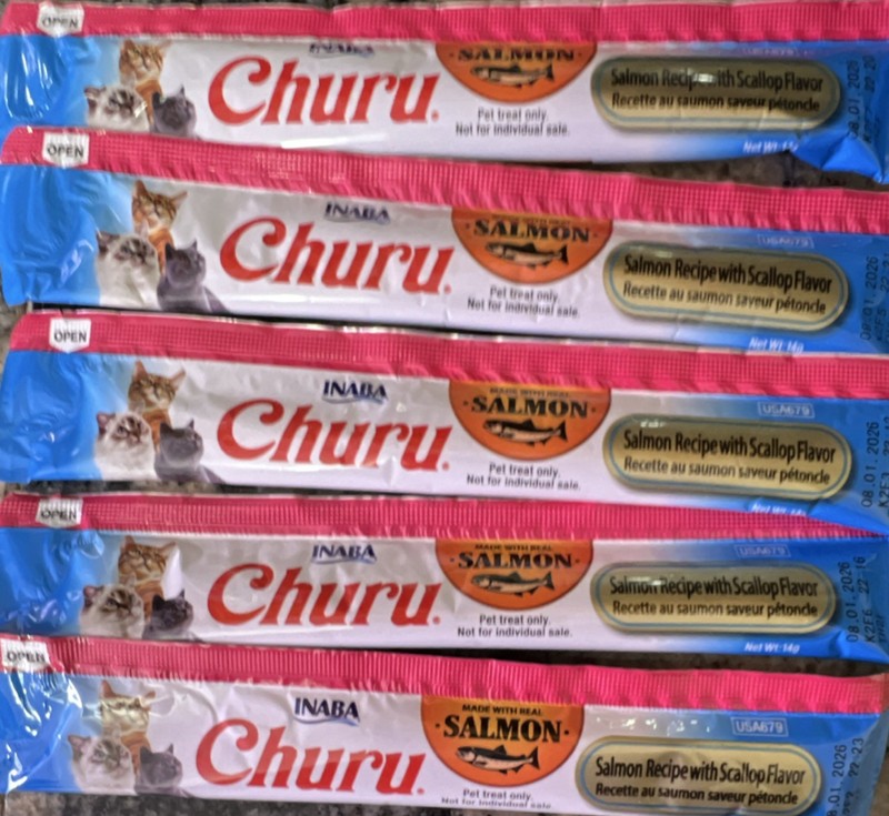 5 Inaba Churu Salmon Recipe with Scallop Flavor Soft Snack Cat Treats