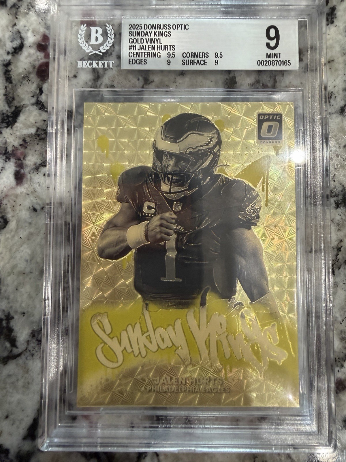 2025 Donruss Optic Jalen Hurts Sunday Kings Gold Vinyl 1/1 BGS 9 MINT Eagles SSP