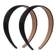 2 PCS Black Satin Headbands 1.3 Inch Wide Non Slip Hair Bands DIY Headwear