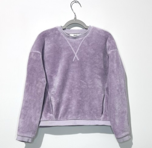 Athleta Girl Feelin Great 2.0 Sweatshirt S 7 Fleece Lilac Pockets Crew Neck Logo