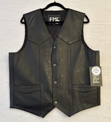 New FMC First Manufacturing Vest Men Medium Leather Top Shot Biker Conceal Black