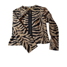 Chico's Animal Print Full Zip Blazer Jacket Statement Long Sleeve Size 1/M