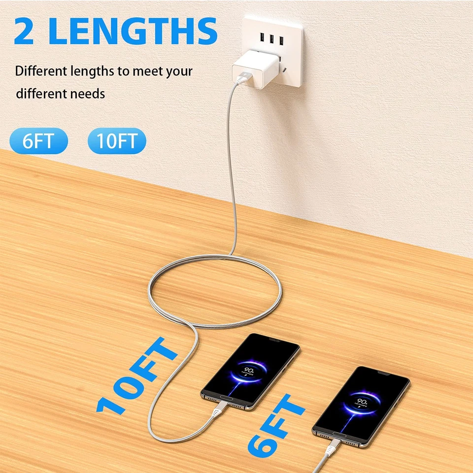 USB C Charger Cable 10FT+6FT,Long Fast Charging Cord for Samsung Phone S20...  - Image 2 of 4